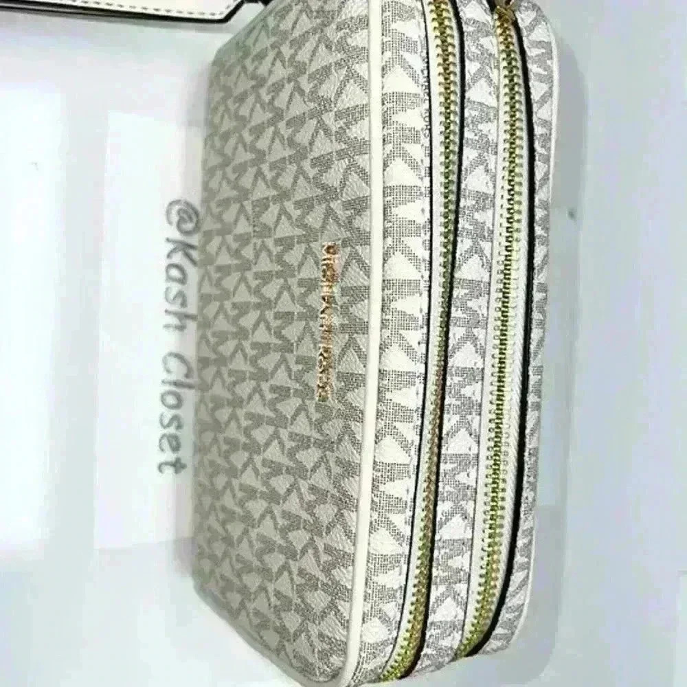 Michael Kors double zip travel pouch wristlet jet set medium Light cream… - Picture 7 of 9